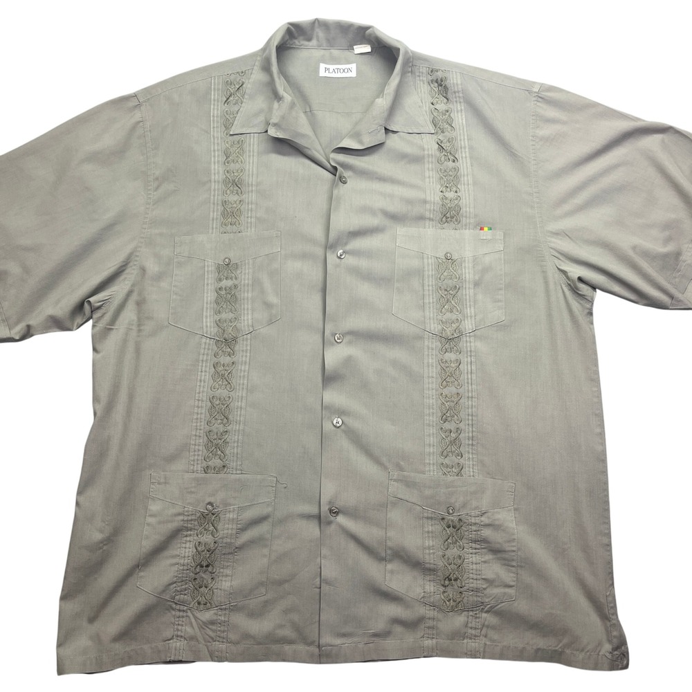 Platoon Guayabera Cuban‎ Camp Shirt Embroidered Pockets Short Sleeve 3XL Boho